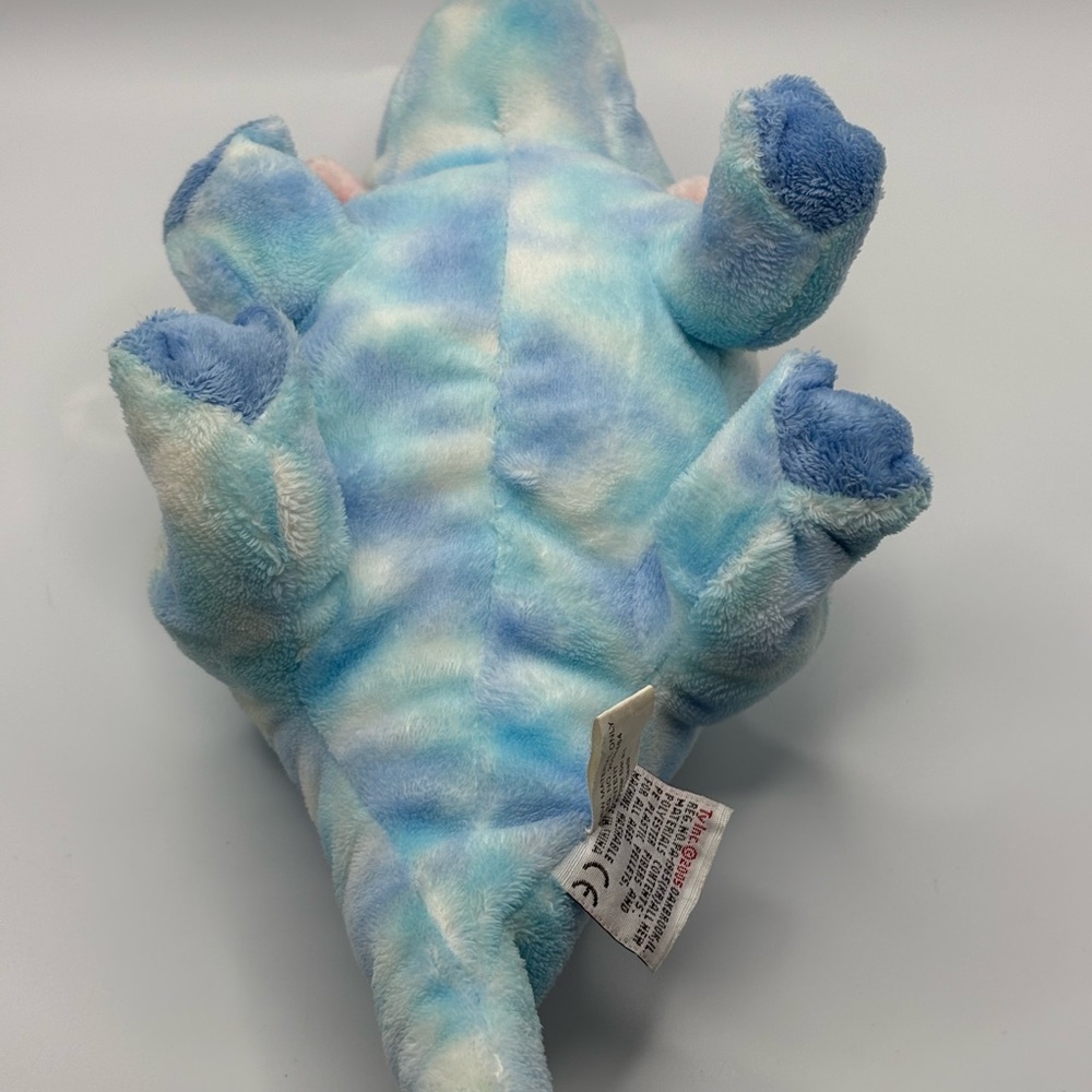 2006 Ty Pluffies Tromps Triceratops Dinosaur Plush Stuffed Toy Tye Dye Blue 12” - Picture 7 of 15